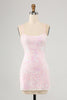 Load image into Gallery viewer, Sparkly Spaghetti Straps Pink Tight Homecoming Dress with Sequins