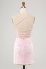 Load image into Gallery viewer, Sparkly Spaghetti Straps Pink Tight Homecoming Dress with Sequins