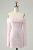 Load image into Gallery viewer, Sparkly Pink Off The Shoulder Sequined Homecoming Dress with Long Sleeves