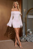 Load image into Gallery viewer, Off The Shoulder Pink Sequined Homecoming Dress with Long Sleeves