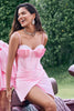 Load image into Gallery viewer, Pink Spaghetti Straps Tight Short Homecoming Dress with Beading