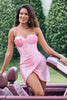 Load image into Gallery viewer, Pink Spaghetti Straps Tight Short Homecoming Dress with Beading