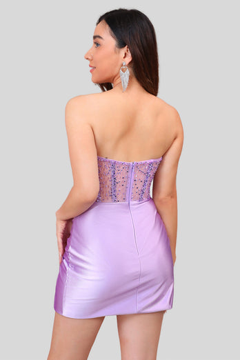 Sparkly Lilac Sweetheart Corset Tight Homecoming Dress with Slit