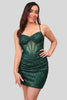 Load image into Gallery viewer, Dark Green Lace-Up Back Corset Tight Homecoming Dress with Sequins