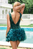 Load image into Gallery viewer, Sparkly Dark Green V-Neck Tight Short Homecoming Dress with Detachable Ruffles