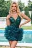 Load image into Gallery viewer, Sparkly Dark Green V-Neck Tight Short Homecoming Dress with Detachable Ruffles