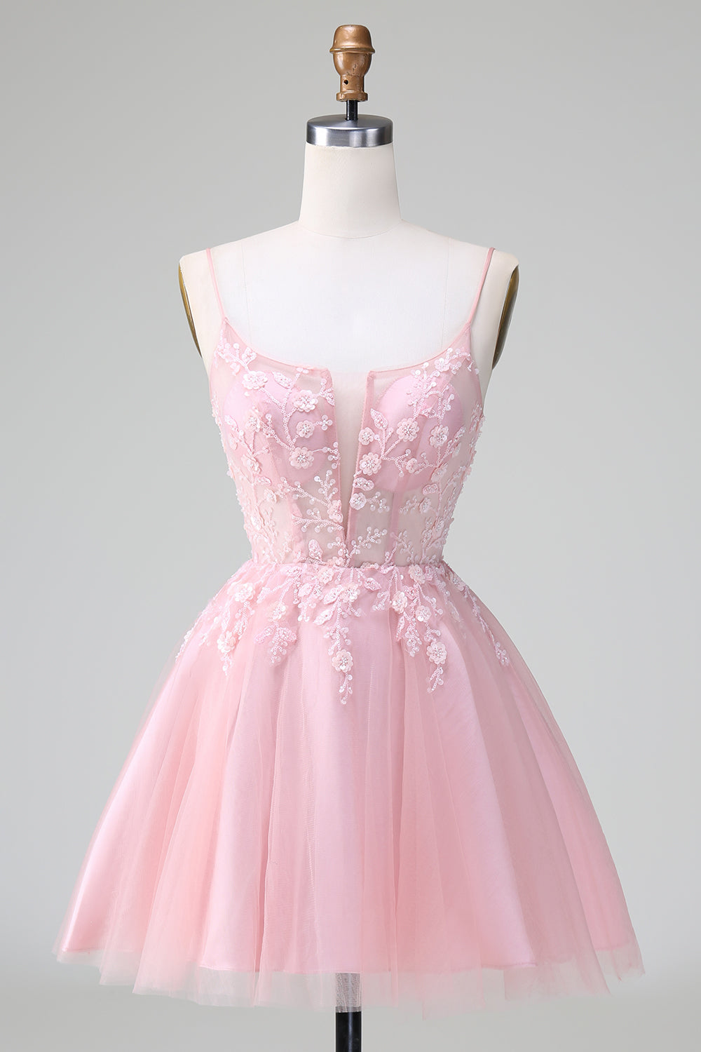 Blush A-Line Spaghetti Straps Tulle Homecoming Dress mit Appliques