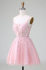 Load image into Gallery viewer, Blush A-Line Spaghetti Straps Tulle Homecoming Dress mit Appliques