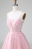 Load image into Gallery viewer, Blush A-Line Spaghetti Straps Tulle Homecoming Dress mit Appliques