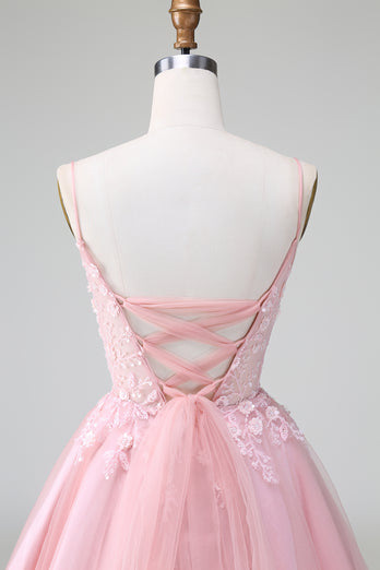 Blush A-Line Spaghetti Straps Tulle Homecoming Dress mit Appliques