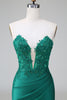 Load image into Gallery viewer, Dark Green Strapless Bodycon Satin Homecoming Dress mit Appliques