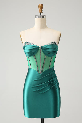 Sweetheart Dark Green Corset Homecoming Dress with Beading