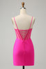 Load image into Gallery viewer, Fuchsia Spaghetti Straps Tight Corset Homecoming Dress with Beading