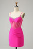 Load image into Gallery viewer, Fuchsia Spaghetti Straps Tight Corset Homecoming Dress with Beading