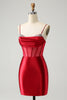 Load image into Gallery viewer, Red Spaghetti Straps Satin Corset Homecoming Dress with Beading