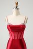 Load image into Gallery viewer, Red Spaghetti Straps Satin Corset Homecoming Dress with Beading