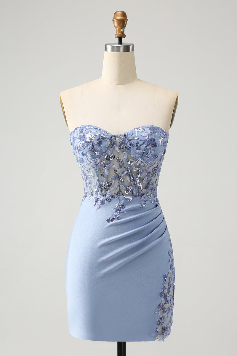 Load image into Gallery viewer, Sweetheart Lilac Bodycon Corset Homecoming Dress with Sequins