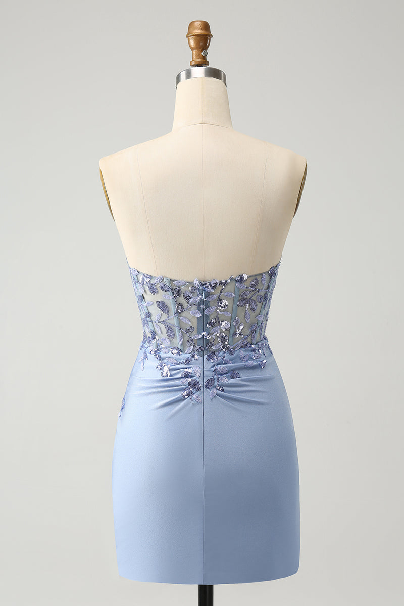 Load image into Gallery viewer, Sweetheart Lilac Bodycon Corset Homecoming Dress with Sequins