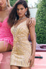 Load image into Gallery viewer, Bodycon Golden Spaghetti Straps Homecoming Dress with Sequins