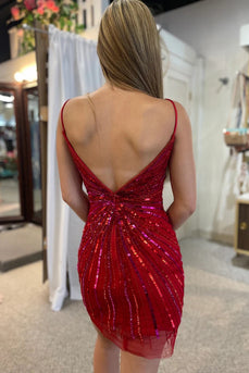 Sparkly Red Spaghetti Straps Bodycon Homecoming Dress with Sequins