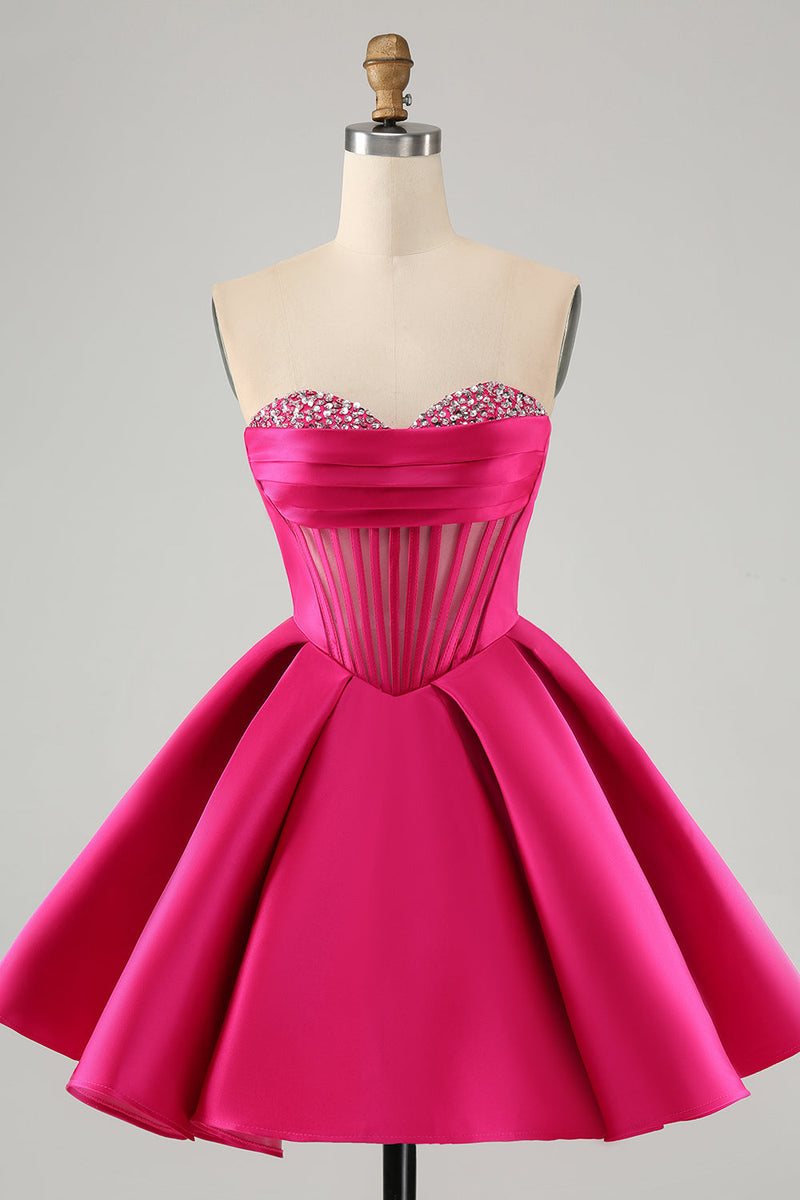 Load image into Gallery viewer, A-Line Sweetheart Fuchsia Corset Short Homecoming Dress with Beading