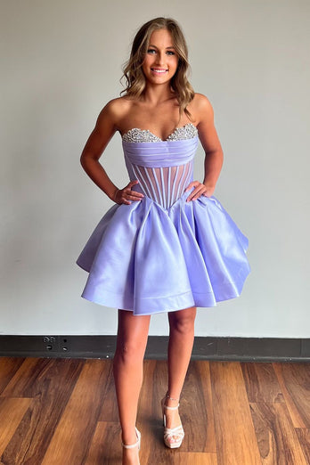 Sparkly A-Line Lilac Sweetheart Corset Short Homecoming Dress