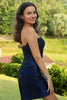 Load image into Gallery viewer, Sweetheart Navy Tight Ruched Short Homecoming Dress mit Appliques