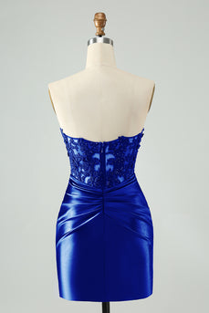 Sweetheart Royal Blue Bodycon Ruched Homecoming Dress mit Appliques