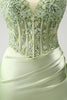 Load image into Gallery viewer, Spaghetti Straps Green Bodycon Satin Homecoing Dress with Appliques