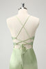 Load image into Gallery viewer, Spaghetti Straps Green Bodycon Satin Homecoing Dress with Appliques