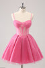 Load image into Gallery viewer, A-Line Pink Spaghetti Straps Corset Homecoming Dress with Sequins