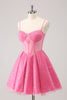 Load image into Gallery viewer, A-Line Pink Spaghetti Straps Corset Homecoming Dress with Sequins