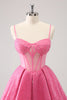 Load image into Gallery viewer, A-Line Pink Spaghetti Straps Corset Homecoming Dress with Sequins