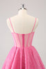 Load image into Gallery viewer, A-Line Pink Spaghetti Straps Corset Homecoming Dress with Sequins