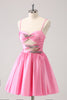 Load image into Gallery viewer, Pink A-Line Spaghetti Straps Pleated Homecoming Dress with Keyhole