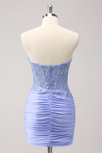 Sweetheart Lilac Tight Corset Short Homecoming Dress with Lace