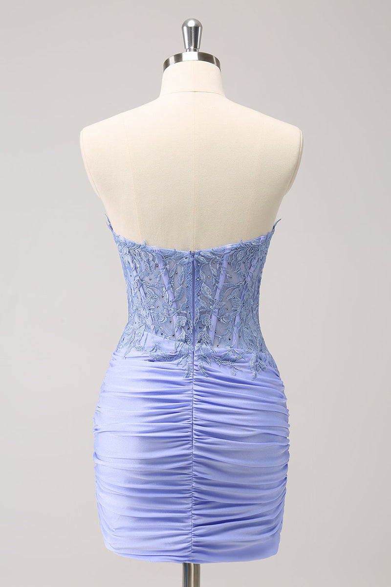 Load image into Gallery viewer, Sweetheart Lilac Tight Corset Short Homecoming Dress with Lace