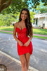 Load image into Gallery viewer, Sweetheart Red Tight Corset Short Homecoming Dress with Lace