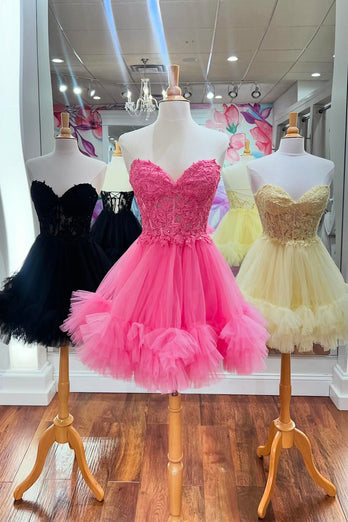 A-Line Pink Sweetheart Corset Short Homecoming Dress with Ruffles