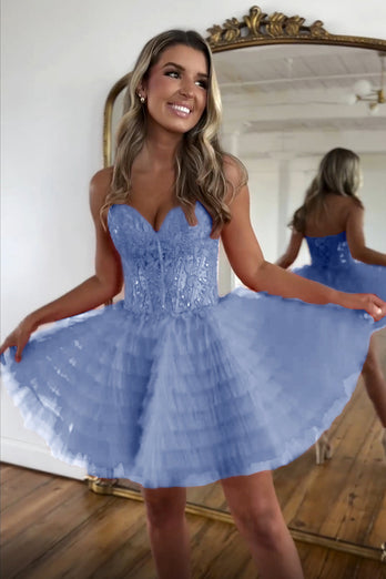 Lilac A-Line Sweetheart Corset Short Homecoming Dress with Lace