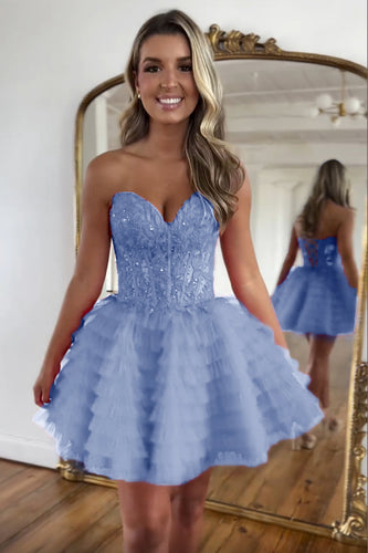 Lilac A-Line Sweetheart Corset Short Homecoming Dress with Lace