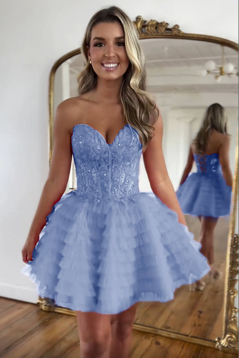 Load image into Gallery viewer, Lilac A-Line Sweetheart Corset Short Homecoming Dress with Lace