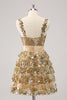 Load image into Gallery viewer, Golden A-Line Spaghetti Straps Sequined Homecoming Dress with Flower