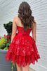 Load image into Gallery viewer, Red A-Line Sparkly Strapless Short Prom Dress with Bow