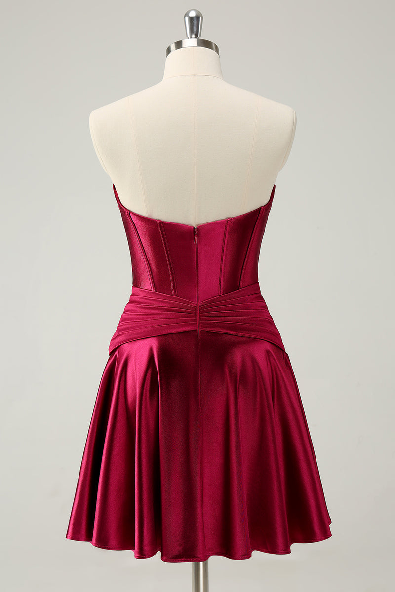 Load image into Gallery viewer, Burgundy A-Line Sweetheart Pleated Homecoming Dress with Keyhole