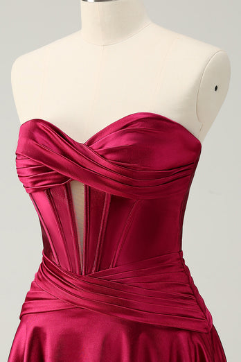 Burgundy A-Line Sweetheart Pleated Homecoming Dress with Keyhole