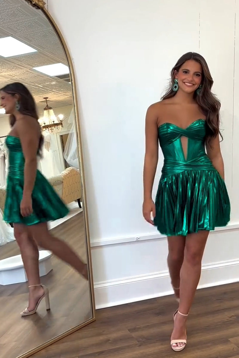 Load image into Gallery viewer, Dark Green A-Line Sweetheart Pleated Homecoming Dress with Keyhole