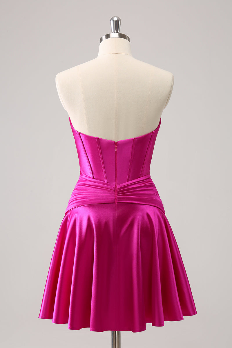 Load image into Gallery viewer, Fuchsia A-Line Sweetheart Corset Short Homecoming Dress