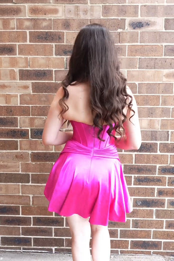 A Line Fuchsia Sweetheart Corset Short Homecoming Dress