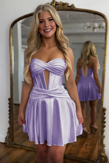 Fuchsia A Line Sweetheart Corset Short Homecoming Dress